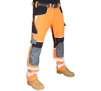 HASHOOB TRADING FZE Mens Hi vis Work Trousers Soft Shell Designer Water Resistant Windproof Knee Pad Pocket Pants (4-SS-F-Orange, M)