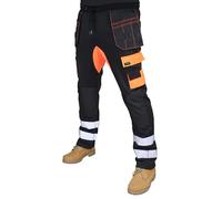 HASHOOB TRADING FZE Men's Hi Viz Work Trousers Fleece Holster Pocket Knee Pad Pocket Jogger Hi Viz Workwear Pants (17-FFS-Black, M)