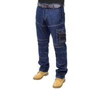 HASHOOB TRADING FZE Mens Work Trousers Jeans Multi Pocket Knee Pad Pocket Heavy Duty Pants (6TH-BLUE3-30WX32L)