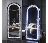 Hasipu 160 X 55cm LED Full-Length Mirror Arch Design with Crystal Crush Diamond, Wall Mounted Diamond Mirror Leaning for Living Room Bedroom Dimming & 3 Color Modes