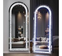 Hasipu 180 X 60cm LED Full-Length Mirror Arch Design with Crystal Crush Diamond, Wall Mounted Diamond Mirror Leaning for Living Room Bedroom Dimming & 3 Color Modes