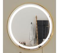 Hasipu 600mm LED Bathroom Mirror with Light, Round Gold Metal Frame Bathroom Mirrors for Vanity Anti-Fog, Dimmable, 3 Colors