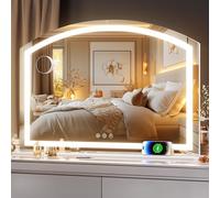 Hasipu Arch Vanity Mirror with Light, 95 x 65cm Arched Led Makeup Mirror with 10X Magnification, Lighted Makeup Mirror Desktop with USB Charging Port, Dimmable 3 Colors Mode
