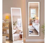 Hasipu Full Length Mirror with Lights, 140x40cm LED Lighted Floor Standing Mirror 3 Color Lighting, Full Body Dressing Hanging Mounted Mirrors, Dimmable, Tempered Glass, Safe to Use