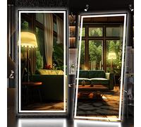 Hasipu Full Length Mirror with Lights, 180x80cm LED Lighted Floor Standing Mirror 3 Color Lighting, Full Body Dressing Hanging Mounted Mirrors, Dimmable, Tempered Glass, Safe to Use