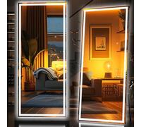 Hasipu Full Length Mirror with Lights, 190x70cm LED Lighted Floor Standing Mirror 3 Color Lighting, Full Body Dressing Hanging Mounted Mirrors, Dimmable, Tempered Glass, Safe to Use