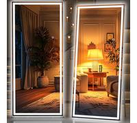 Hasipu Full Length Mirror with Lights, 210x90cm LED Lighted Floor Standing Mirror 3 Color Lighting, Full Body Dressing Hanging Mounted Mirrors, Dimmable, Tempered Glass, Safe to Use