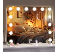 Hasipu Hollywood Vanity Mirror with Lights, 45 x 35 LED Makeup Mirror, 3 Modes Light, Smart Touch Control Dimmable, 360°Rotation, Rounded Rectangle White Frame