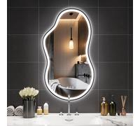 Hasipu Irregular Bathroom Mirror with Lights - 20"x35" LED Asymmetrical Wall Mirror, Abstract Modern Lighted Vanity Mirror for Wall, Anit-Fog, Dimmable, Memory, Vertical/Horizontal (Black