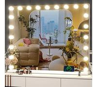 Hasipu Vanity Mirror with Lights, 100 x 75cm Hollywood Mirror with 21 Dimmable Bulbs and 10X Magnification, 3 Colors Modes, Touch Control, USB Charging Port, Type-C, Tempered Glass