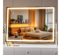 Hasipu Vanity Mirror with Lights, 107 x 76cm LED Make up Mirror, Light up Mirror with 10X Magnification and Brightness Adjustment, 3 Color Dimmable, Smart Touch & 360° Rotation, Square White