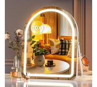 Hasipu Vanity Mirror with Lights, 35 x 29cm Arched LED Makeup Mirror, Lighted Make up Mirrors with Lights 10X Magnification, Smart Touch Control Dimmable 3 Modes Light 360°Rotation White
