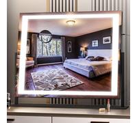 Hasipu Vanity Mirror with Lights, 58 x 48cm LED Make up Mirror, Light up Mirror with 10X Magnification and Brightness Adjustment, 3 Color Dimmable, Smart Touch & 360° Rotation, Square Black