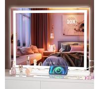 Hasipu Vanity Mirror with Lights, 58 x 48cm LED Makeup Mirror, Lighted Make up Mirrors with Dimmable 3 Modes, Touch Screen Control Vanity Mirrors Square White