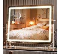 Hasipu Vanity Mirror with Lights, 65 x 55cm LED Make up Mirror, Light up Mirror with 10X Magnification and Brightness Adjustment, Smart Touch 3 Colors Dimmable, 360° Rotation