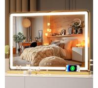 Hasipu Vanity Mirror with Lights, 70 x 50cm LED Makeup Mirror, Lighted Makeup Mirrors with Dimmable 3 Modes, Touch Screen Control Vanity Mirrors Round Gold