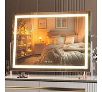 Hasipu Vanity Mirror with Lights, 75 x 55cm LED Make up Mirror, Light up Mirror with 10X Magnification and Brightness Adjustment, 3 Color Dimmable, Smart Touch & 360° Rotation