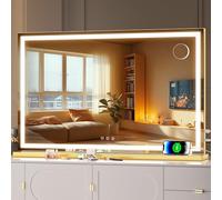 Hasipu Vanity Mirror with Lights, 80 x 50cm LED Makeup Mirror, Lighted Makeup Mirrors with Dimmable 3 Modes, Touch Screen Control Vanity Mirrors Square Gold