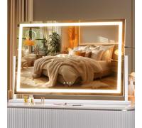Hasipu Vanity Mirror with Lights, 97 x 64cm LED Make up Mirror, Light up Mirror with 10X Magnification and Brightness Adjustment, 3 Color Dimmable, Smart Touch & 360° Rotation, Square White