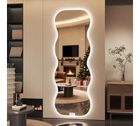 Hasipu Wavy Full Length Mirror with Lights - 180 x 60cm LED Wavy Floor Mirror, Frameless, Dimmable, Standing or Vertical/Horizontal Wall-Mounted Mirror for Bedroom, Living Room, Cloakroom