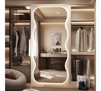 Hasipu Wavy Full Length Mirror with Lights - 200 x 90cm LED Wavy Floor Mirror, Frameless, Dimmable, Standing or Vertical/Horizontal Wall-Mounted Mirror for Bedroom, Living Room, Cloakroom
