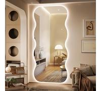 Hasipu Wavy Full Length Mirror with Lights - 240.5 x 100cm LED Wavy Floor Mirror, Frameless, Dimmable, Standing or Vertical/Horizontal Wall-Mounted Mirror for Bedroom, Living Room, Cloakroom