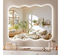 Hasipu Wavy Full Length Mirror with Lights - 70 x 50cm LED Wavy Floor Mirror, Frameless, Dimmable, Standing or Vertical/Horizontal Wall-Mounted Mirror for Bedroom, Living Room, Cloakroom
