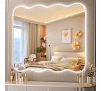 Hasipu Wavy Full Length Mirror with Lights - 90 x 90cm LED Wavy Floor Mirror, Frameless, Dimmable, Standing or Vertical/Horizontal Wall-Mounted Mirror for Bedroom, Living Room, Cloakroom