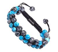 HASKARE Couple Matching Bracelets Set for Wife Girlfriend - Relationship Calming Stable Bond Jewelry, Natural Stone Blue Apatite Snowflake Obsidian Beaded Bracelet, Valentine Anniversary Her Gifts