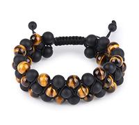 HASKARE Tiger Eye Mens Bracelet 8mm Beads Tiger Eye Lava Rock Black Onyx Obsidian Natural Stone Beads Bracelet 7"-9" Black