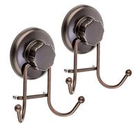 HASKO accessories - Powerful Vacuum Suction Cup Hooks Heavy Duty Organizer for Towel, Bathrobe and Loofah - Shower Hooks for Bathroom & Kitchen - Adhesive 3M Stick Discs, Bronze (2 Pack)