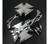HASkulle Maltese Cross Emblem Flame Style Motorbike Chromed Billet Custom Running Acrylic Mirrors Universal for All for Kawasaki Suzuku Cruiser Bike Models By HTT