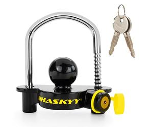 Haskyy Trailer Lock, Tow Lock Hitch, Anti-Theft Trailer Safety Tow Lock, High Performance Steel, Aluminium Alloy Base, Caravan Protection