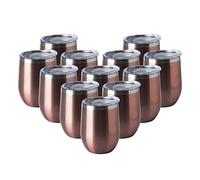 HASLE OUTFITTERS 12oz Wine Tumbler with Lid Stemless Wine Glasses Double Wall Vacuum Travel Mugs stainless steel Coffee Cup for Cold & Hot Drinks Wine Coffee Cocktails Beer 12 Pack Rose Gold