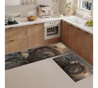 HASLEFND 2 Pcs Kitchen Rugs and Mats, Brown Giraffe Lion Kitchens Rug Sets,Comfort Floor Mats Washable Non Slip Kitchen Rug Runner for Office Sink Laundry (Wild Animals, 45x75+45x150cm)