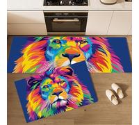HASLEFND 2 Pcs Kitchen Rugs and Mats, Yellow Colorful Lion Kitchens Rug Sets,Comfort Floor Mats Washable Non Slip Kitchen Rug Runner for Office Sink Laundry (Pop Art Style, 40x60+40x120cm)