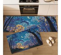 HASLEFND 2 Pieces Healing Night View Kitchen Rug Non Slip Washable, Crescent Moon, Trees, Clouds Kitchen Mat Sets For Kitchens, Hallway, Dining Room and Entryway and Home Decoration, 40x60+40x120cm