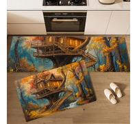 HASLEFND 2 Pieces Kitchen Rug Non Slip Washable,The Jungle Book Ancient Tree House Stairs Kitchen Mat Sets For Kitchens, Hallway, Dining Room and Entryway and Home Decoration, 50x80+50x150cm