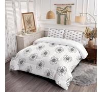 HASLEFND 4.5 Coverless Super King Duvet, Reversible Duvet Washable Hand-Painted Flowers Coverless | Travel Camping Soft Warm Comfy Bed Set with Pillowcases, Daisy Print
