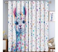 HASLEFND 95% Blackout Curtains Watercolor Animals Cute Alpaca Polka Dots 54 Inch Drop 2 Panels Soft Texture Sun Blocking Thermal Eyelet Curtains for Bedroom Living Room 46" W x 54" L, Blue