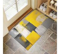 HASLEFND Abstract Art Door Mats Indoor, 45 x 75 cm, Non Slip Dirt Trapper Machine Washable Soft Doormats, Square Color Block Brushstrokes Floor Mat for Front Back Door, Pets and Dogs, Yellow