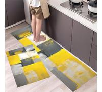 HASLEFND Abstract Art Kitchen Rug Sets 2 Piece Kitchen Mats Non Slip Washable Kitchens Runners Floor Mat Yellow Square Color Block Brushstrokes for Kitchens Laundry Room Hallway 45x75+45x150cm
