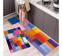 HASLEFND Abstract Design Kitchen Rug Sets 2 Piece Kitchen Mats Non Slip Washable Kitchens Runners Floor Mat Orange Color Pink Rectangular Color Block for Kitchens Laundry Room Hallway 40x60+40x120cm
