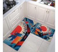 HASLEFND Abstract Geometry Kitchen Rug Sets 2 Piece Kitchen Mats Non Slip Washable Kitchens Runners Floor Mat Blue Blue Sky, Red Sun, And Boats for Kitchens Laundry Room Hallway 50x80+50x150cm