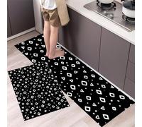 HASLEFND Abstract Geometry Kitchen Rug Sets 2 Piece Kitchen Mats Non Slip Washable Kitchens Runners Floor Mat Black White Geometric Shapes for Kitchens Laundry Room Hallway 50x80+50x150cm