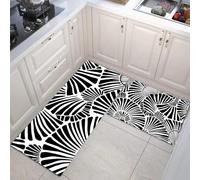 HASLEFND Abstract Lines Kitchen Rug Sets 2 Piece Kitchen Mats Non Slip Washable Kitchens Runners Floor Mat Black And White Fan-Shaped Shell for Kitchens Laundry Room Hallway 50x80+50x150cm