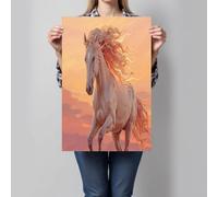 HASLEFND Aesthetic And Artistic Style Wall Art White Horse Sunset UnFramed Canvas Wall Art Orange-Pink Walls Decor for Living Room Bedroom Restaurant Home Office Walls Decoration,60 x 90 cm