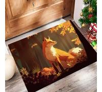 HASLEFND Animal Illustrations Door Mat 45 x 75 cm - Autumn Forest Fox Machine Washable Mat Super Soft Non Slip Doormat Indoor Outdoor Floor Mats Duty Entrance Rug Orange
