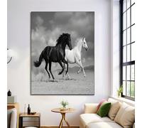 HASLEFND Animal Photography Wall Art Horses Gallop In The Desert UnFramed Canvas Wall Art Black And White Walls Decor for Living Room Bedroom Restaurant Home Office Walls Decoration,70 x 100 cm