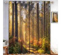 HASLEFND Autumn Forest Curtains 95% Blackout Inches Long, Room Sunlight On The Pine Path Curtains for Living Room Thermal Grommet Bedroom Curtain, Yellow（2 Panels）